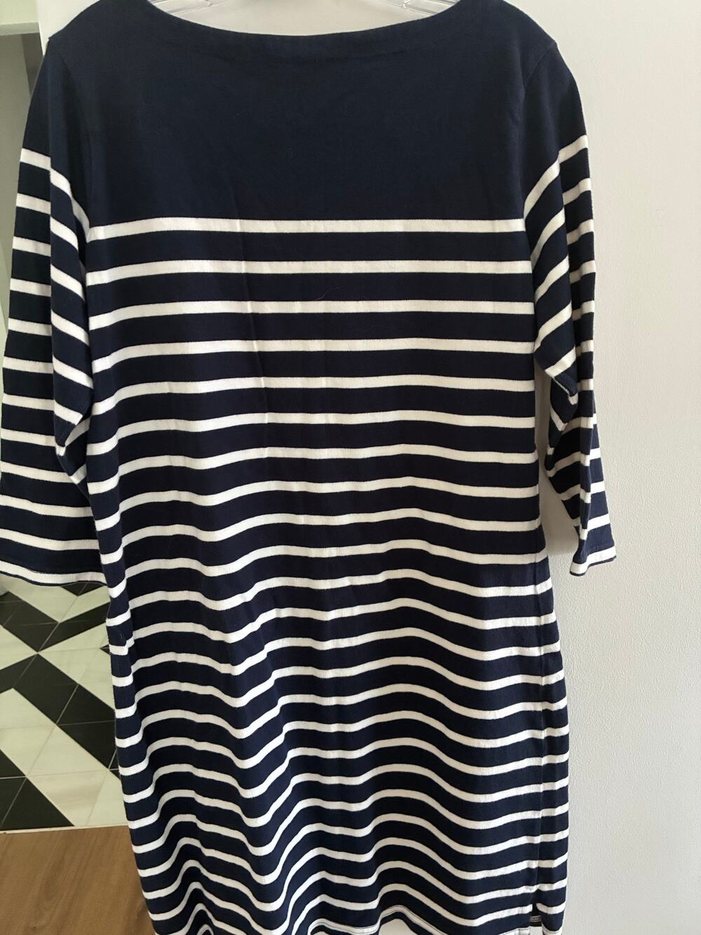 LL Bean Womens T Shirt Cotton Dress L 3/4 Sleeve Coastal Preppy Resort Beach